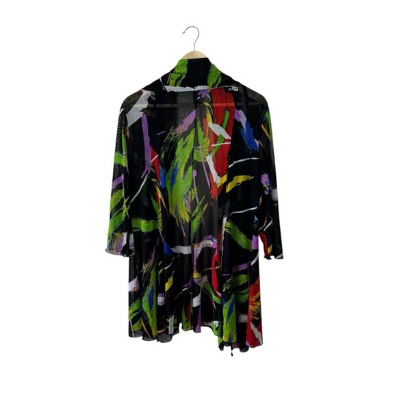 Ali Miles Large Open Tunic Top Sheer Art To Wear 3/4 Sleeve Stretch Womens - Picture 10 of 13